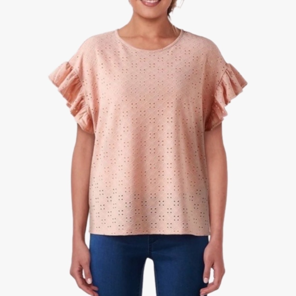 LC Lauren Conrad Pink Ruffle Sleeve Eyelet Top Women’s Size XL